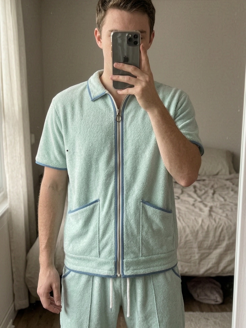 Tombolo Terry Cloth Cabana set-Mint Green-Matching Zip Shirt and Shorts